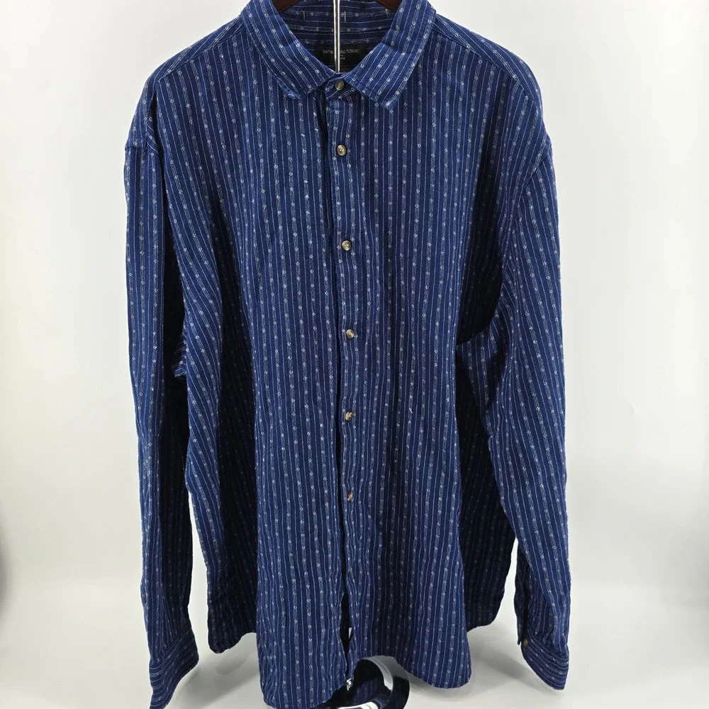 Banana Republic Button Down Shirt Mens Untucked Fit Linen Blend Blue Stripe XXL